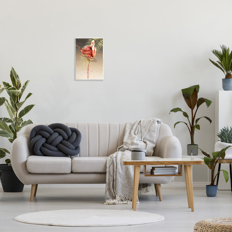 Flamingo Balancing with Leaf Art Print on MDF Wood Plaque