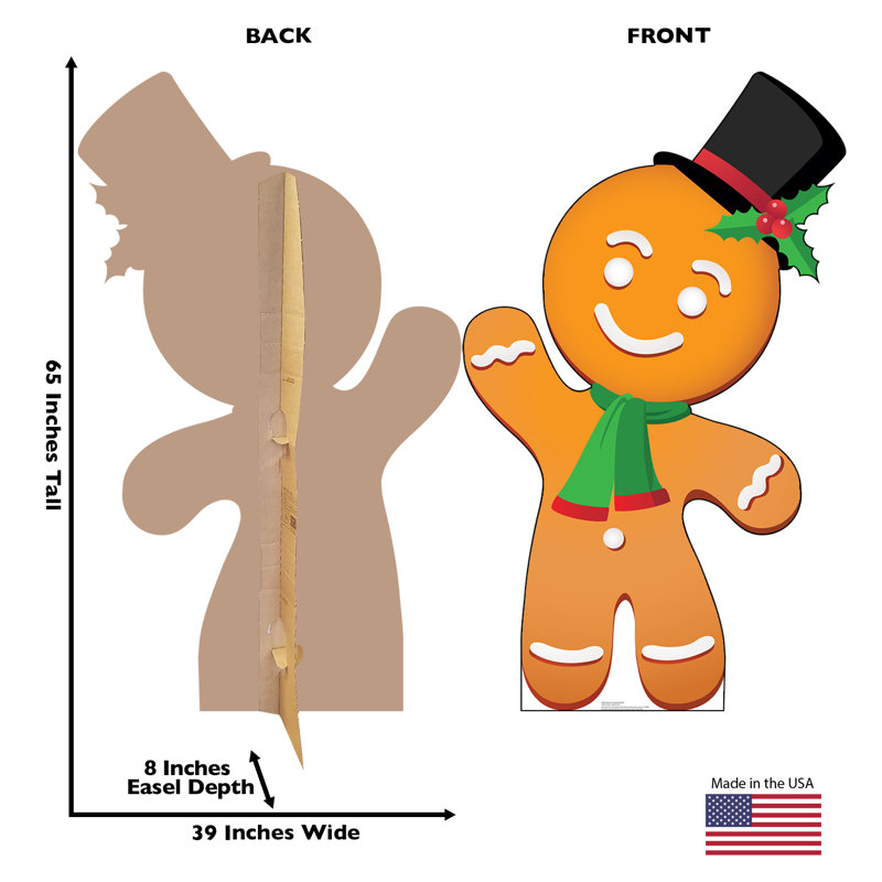 65'' Festive Gingerbread Man Cardboard Standup with Hat and Scarf