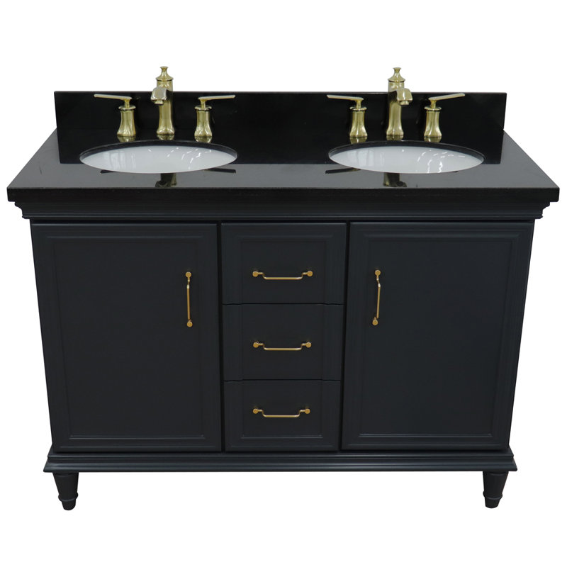 Kora 49'' Double Bathroom Vanity with Top, Dark Gray, Black Galaxy Granite