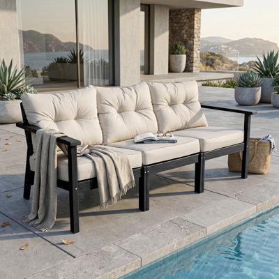 HDPE Outdoor 3-Person Sofa With Cushions