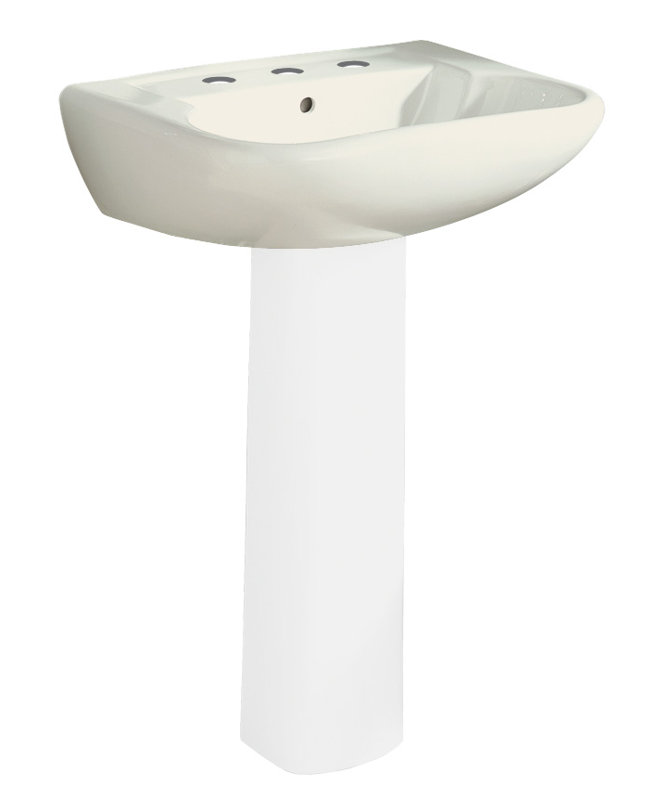 Southhampton Vitreous China U-Shaped Pedestal Bathroom Sink with Overflow, Biscuit, 9" H x 18.25" W x 23.38" L, 8" Centers
