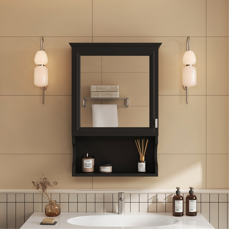 Armoire de rangement de salle de bain murale 20 "avec miroir, Noir