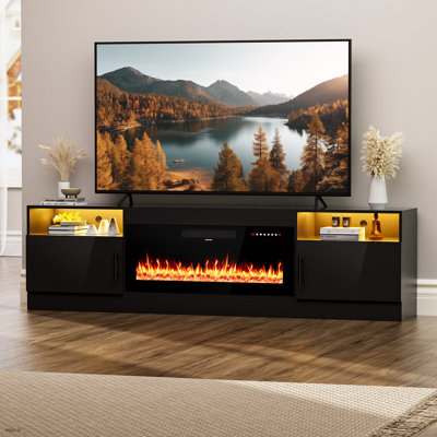 Tv Stand With Electric Fireplace Black & Black