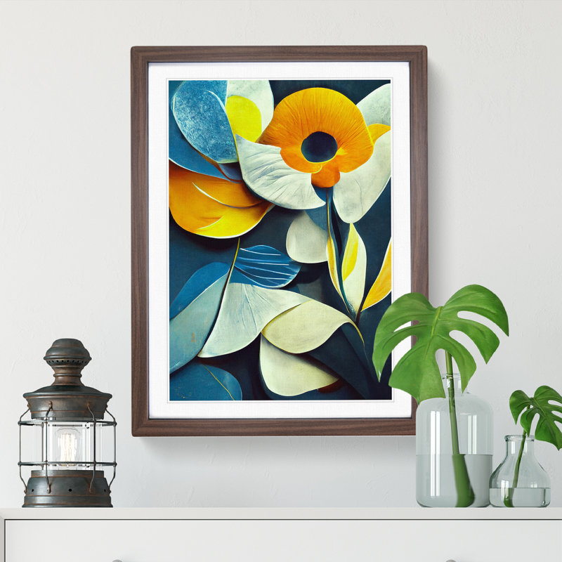 Flowers in Abstract No.5 - Framed Print, 34cm H x 25cm W, Walnut