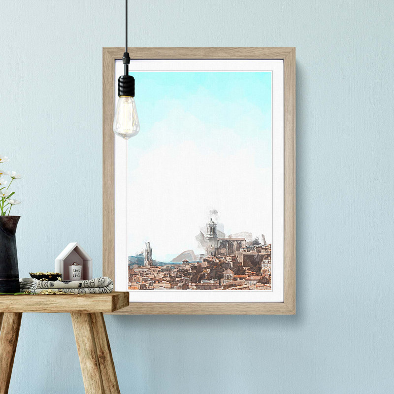 Girona in Spain - Picture Frame Graphic Art Print, 48cm H x 36cm W x 2cm D, Oak Framed