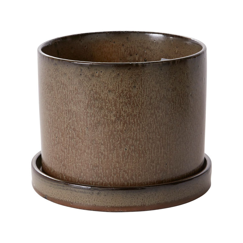 Tyron Ceramic Pot Planter, Brown, 7" H x 6.5" W x 6.5" D
