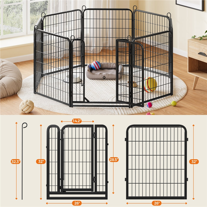 Panneaux de enclos en métal pour chien avec porte, H 32 po x l 26 po x P 0,47 po