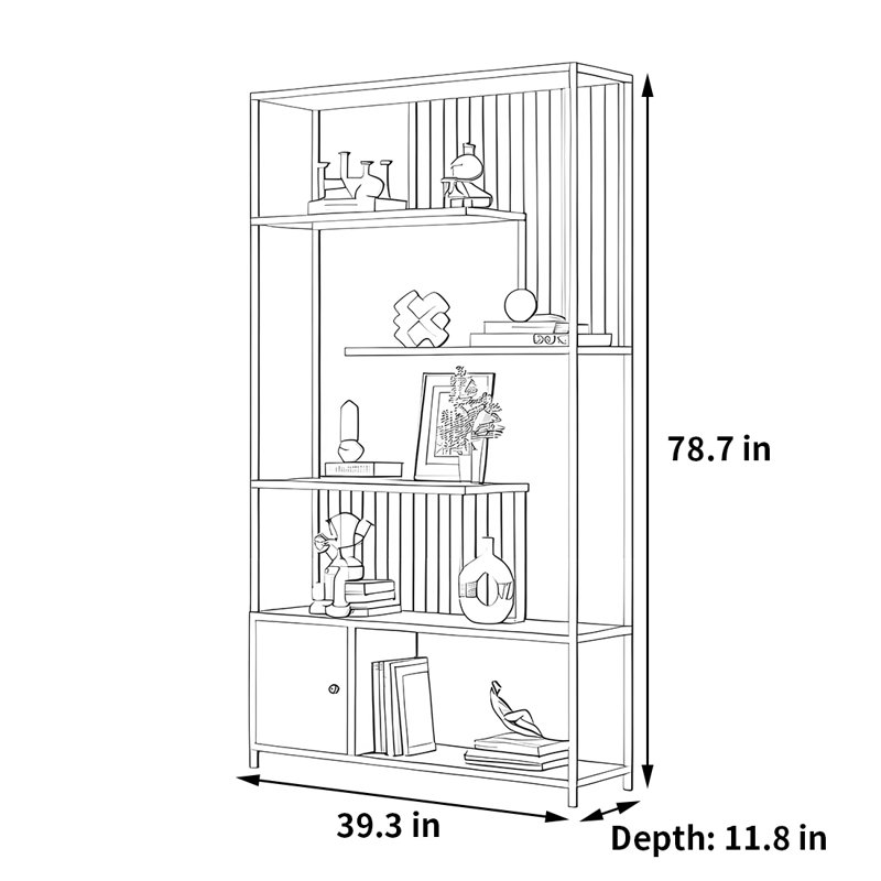 Bibliothèque légère de luxe sur pied, (5 tablettes) H 78,7 po x l 39,3 po x P 11,8 po