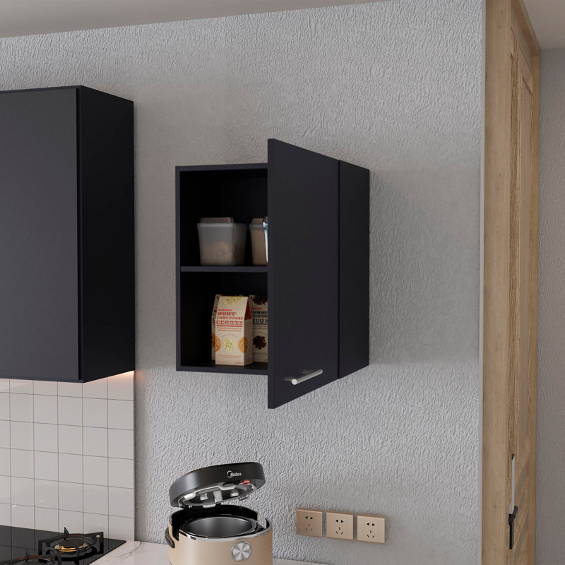 So- Hi Wall Cabinet in melamine with one door,black, Black