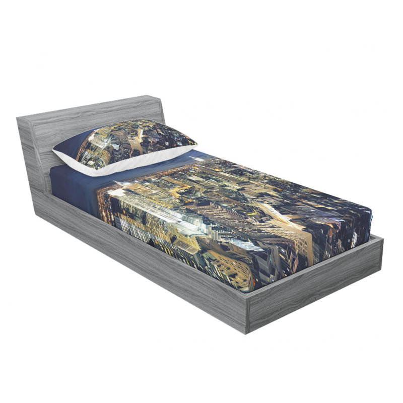 Ensemble de draps Cityscape After Sunset Manhattan New York, Ensemble de draps pour lit simple avec drap-housse