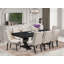 L'ensemble de salle à manger 7 pièces se compose d'une table à manger et de 6 chaises de cuisine en tissu de lin crème et de pieds noirs avec dossier capitonné - finition noir sablé.-708555906-737156494-737156495