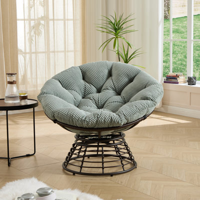 Fauteuil ergonomique confortable en osier Papasan, fauteuil pivotant à 360 ° pour l'intérieur et l'extérieur avec coussin épais et doux, idéal pour le salon, la chambre à coucher, la salle de lecture et le cadre brun avec coussin