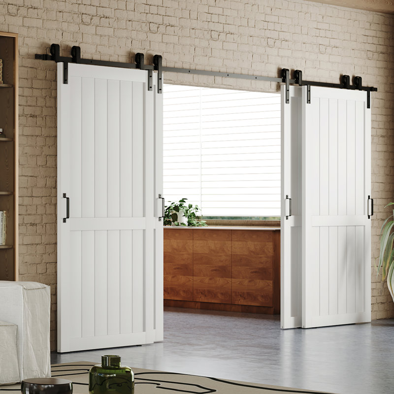 Porte de grange moderne en dérivation de conception blanche - Porte de grange coulissante en bois manufacturé avec quincaillerie