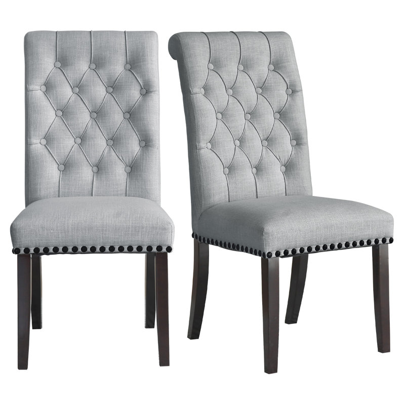 Fatima Tufted Upholstered Wooden Dining Chairs, Gray, Set of 4