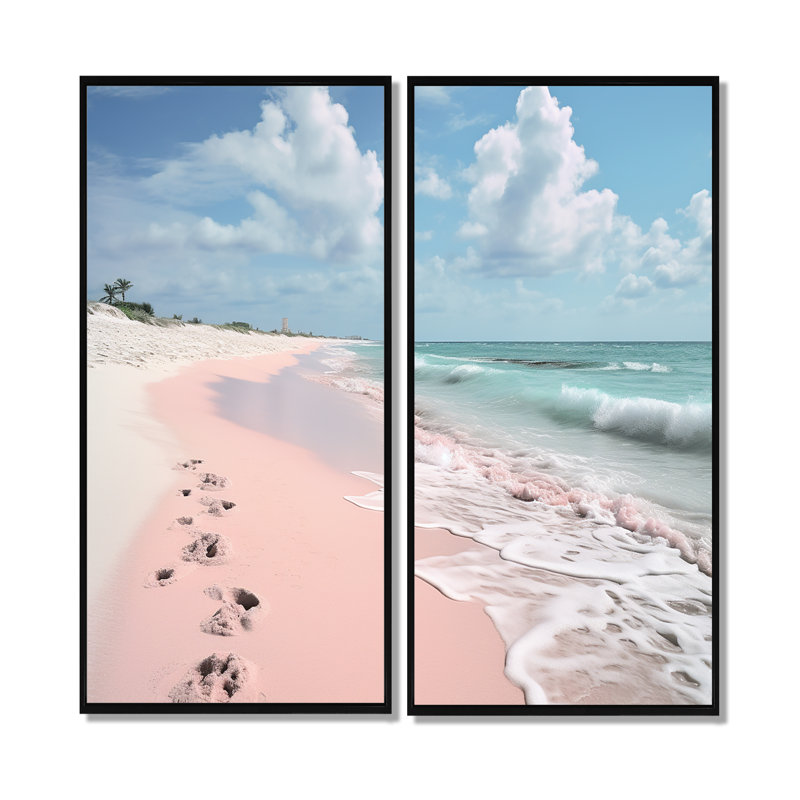 «Pink Minimalisme Beach Landscape II», art mural sur toile rose, H 32 po x l 32 po, Impression encadrée flottante, Noir