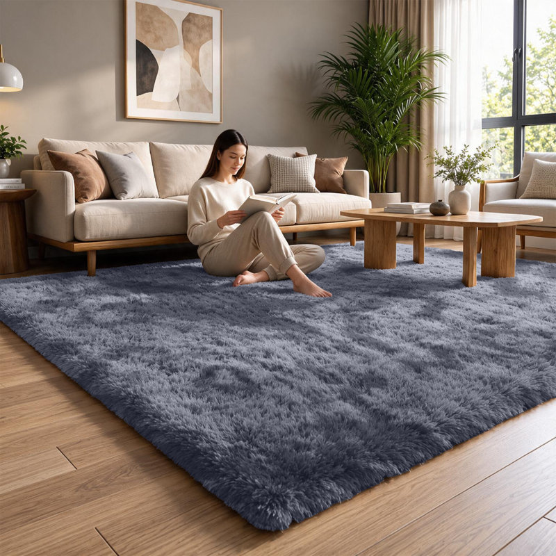 Machine Tufted High Pile Shag Area Rug(Ultra Soft & Fluffy), Tye Dye Grey, Rectangle 120 x 170 cm