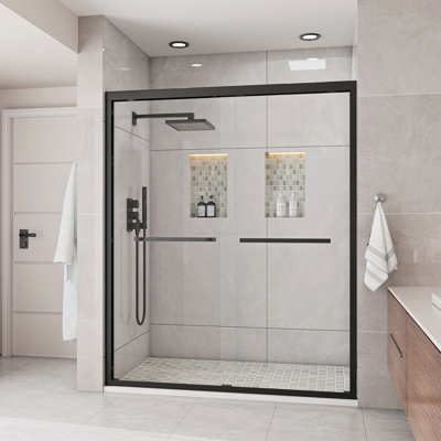  56"–60" x 72" Double Sliding Framed Shower Door, Matte Black, 6mm Clear Tempered Glass, SGCC Certified