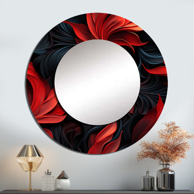 Roselean Noir Illusions Moody Patterns - miroir damassé, miroir mural rond rouge