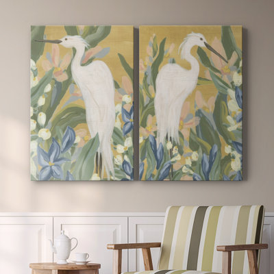Floral Egret I-Premium Gallery Wrapped Canvas -Ready to Hang