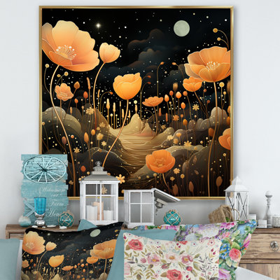 Orange orange clair de lune, prairies florales - souci, art mural