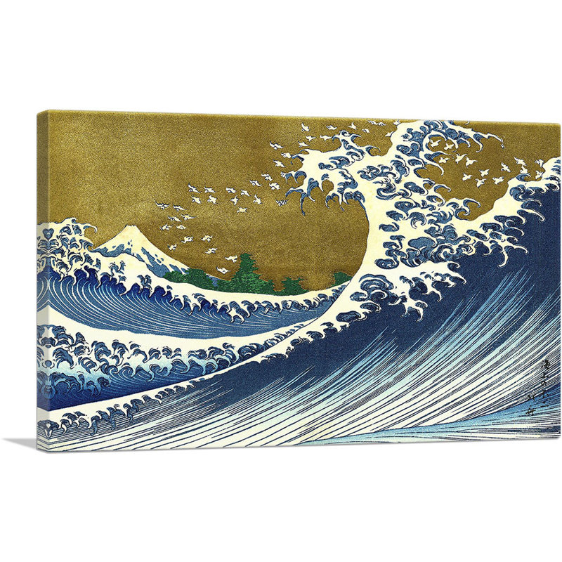 «A Coloured Version of the Big Wave» par Katsushika Hokusai, reproduction d'art sur toile tendue