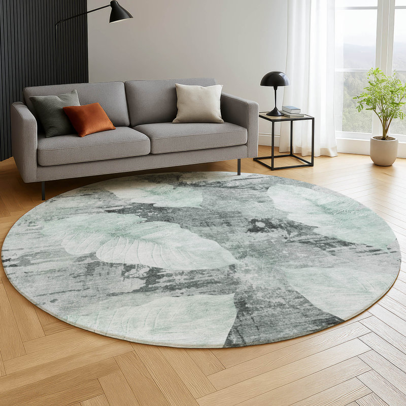 Premium Machine Washable Mayfield floral Rug, Teal, 8' Round