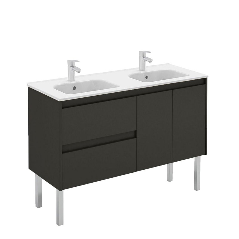 Ambra 48'' Glossy Anthracite Double Vanity with Ceramic Top and Mirror