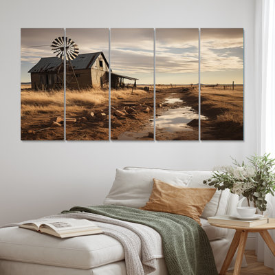 Wind Turbines Windswept Skies - Wind Turbines, reproduction d'art sur toile - 5 panneaux égaux