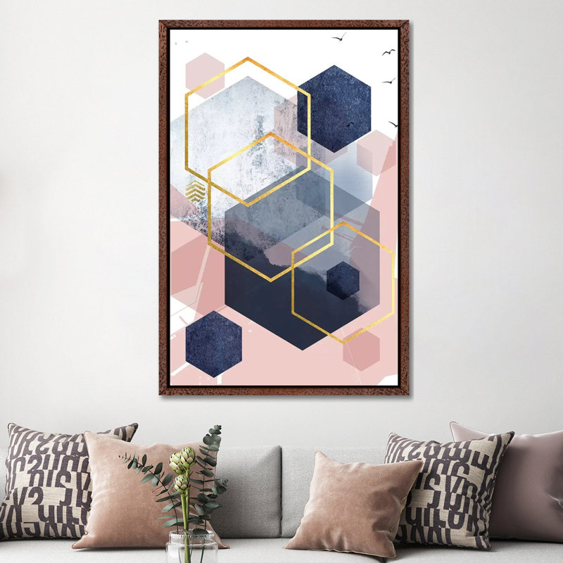 Abstract Navy Blush Gold I by Urban Epiphany - Print on Canvas, Classic Brown Wood Framed, 152.5 cm H x 101.5 cm W