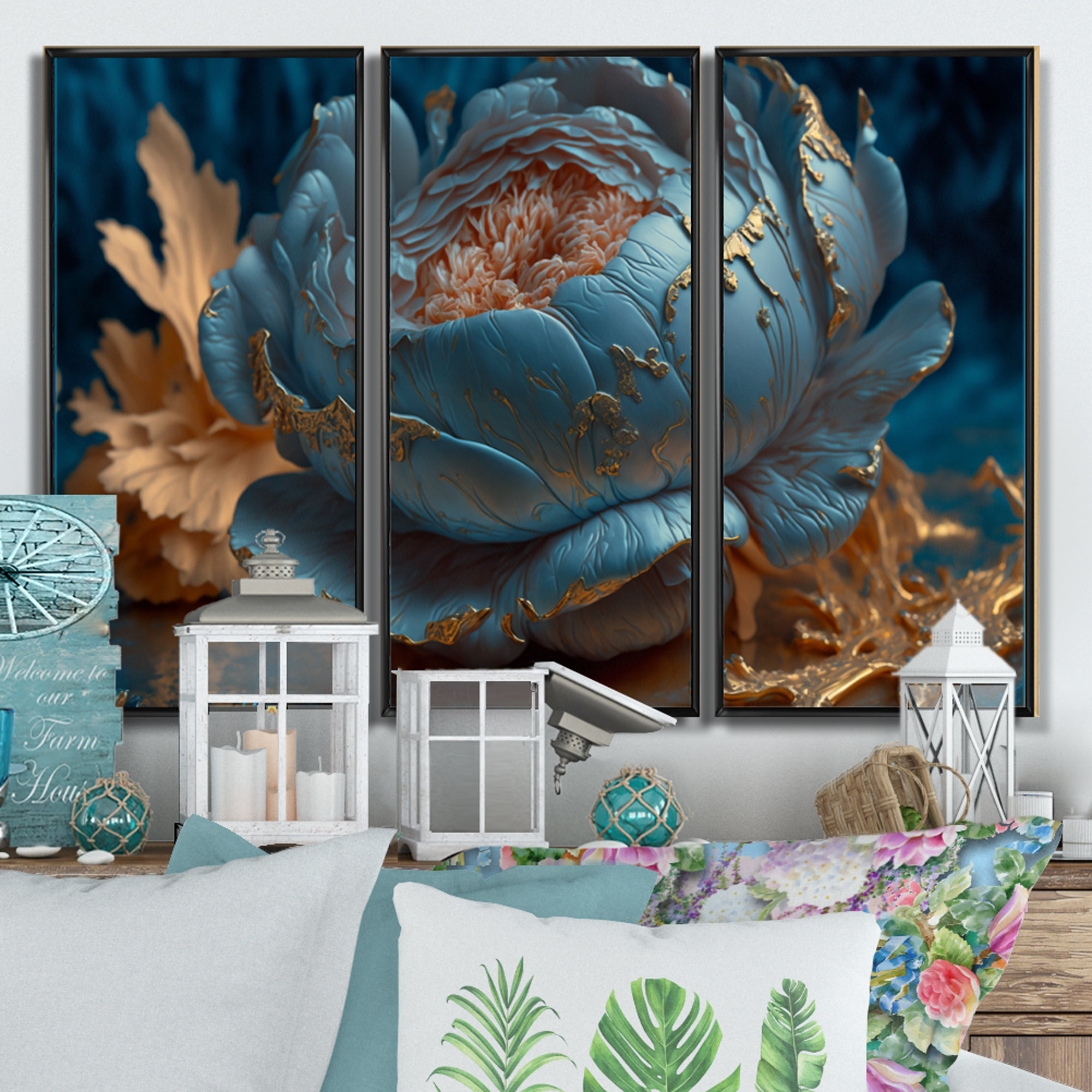 Red Barrel Studio Ice Blue And Gold Peony II - Floral & Botanical ...