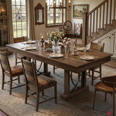 Dining Table for 6-8 w/ 2 Drawers, Wooden Kitchen Table w/ Double Pedestal & Large Tabletop, 8 Ft Large Rectangular Dinner Table w/ Sturdy Frame