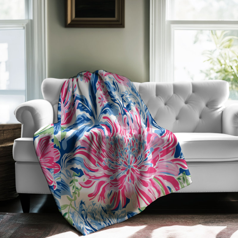 Motif de balise maritime - 1 pièce Sherpa Premium, L 50 po x L 60 po, Élégantes fleurs à deux tons