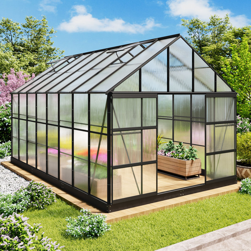 10 x 16 x 10FT Polycarbonate Greenhouse With Quick-Connect Fittings, Walk-In Large Aluminum Greenhouse With 2 Swing Doors, Winter Greenhouse For Outdoors