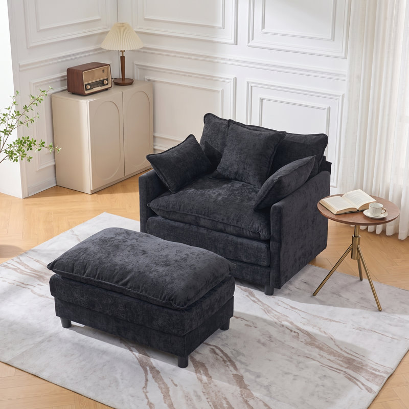 Fauteuil d'appoint rembourré avec repose-pieds l 39,3 po, Noir