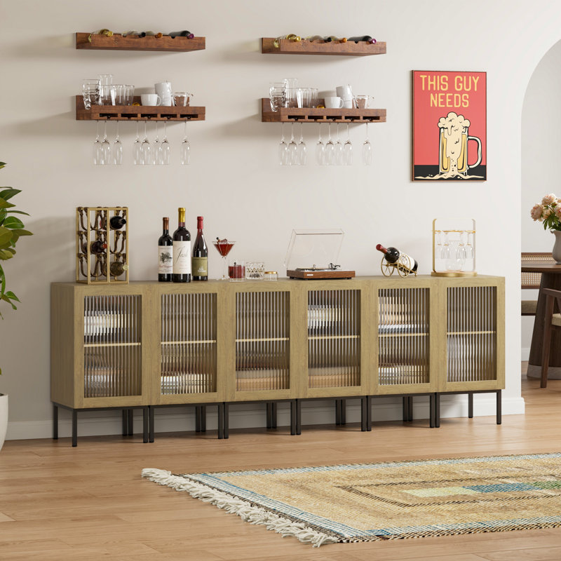 Wine Cabinet Set With 6 Doors, Beige