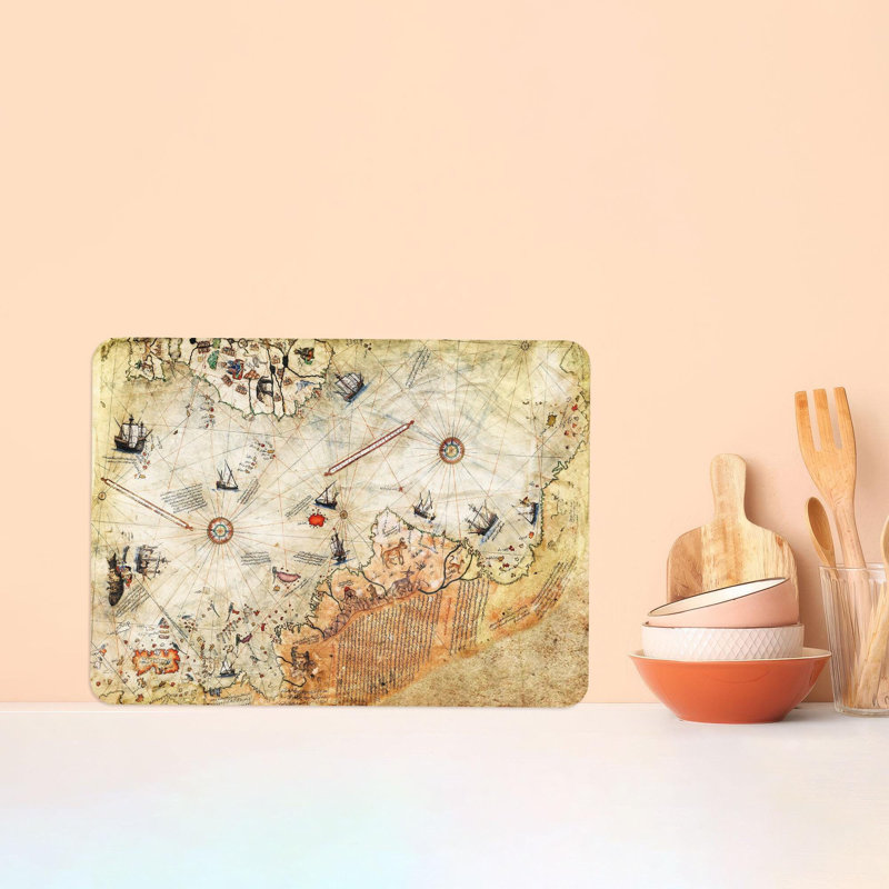 Carte rétro de Piri Reis, impression sur carte en verre pour la cuisine, 11 po x 15 po
