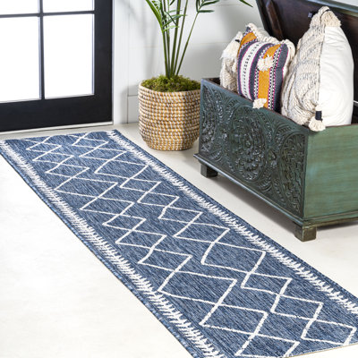 Mukilteo Tribal Diamond Trellis Blue/Ivory Indoor/Outdoor Rug
