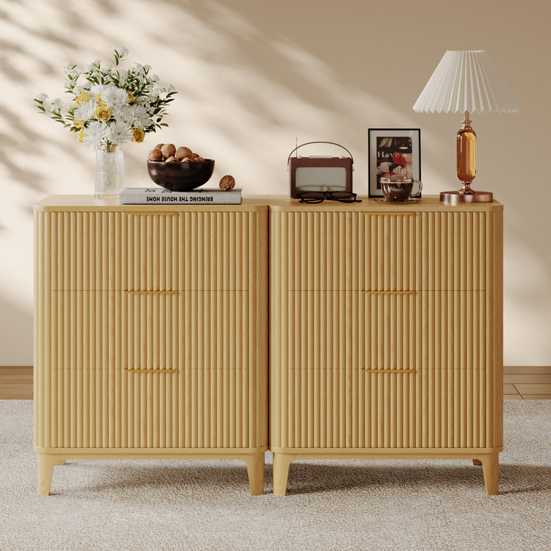 23.62'' W Nightstand With 3 Drawers Set of 2, Natural