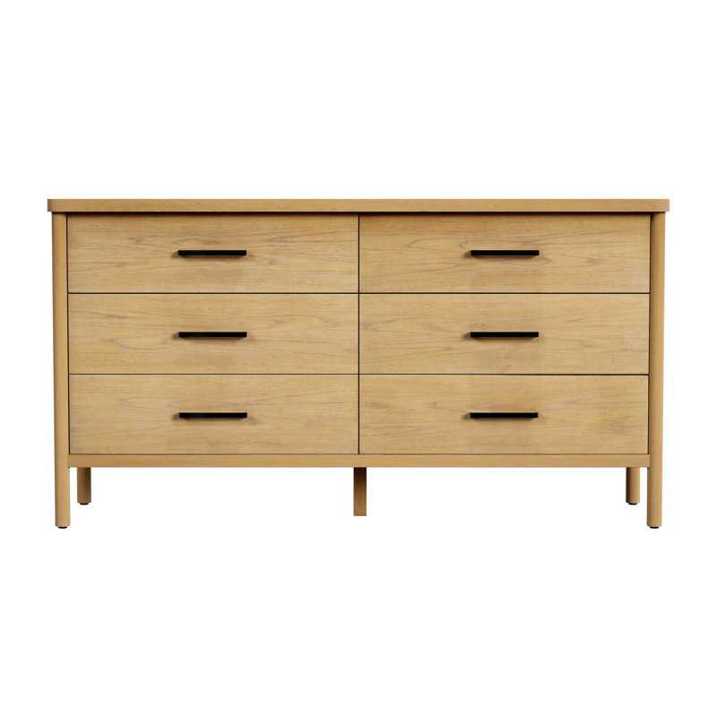 Lennon 6 Drawer Rounded Leg Dresser, Light Brown