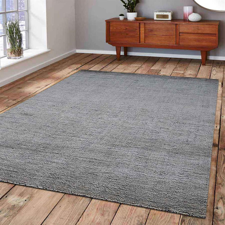 Chantise HAND KNOTTED LOOM SILK ECO-FRIENDLY AREA RUGS  - Rectangle Shape, White Charcoal Color, Solid Design