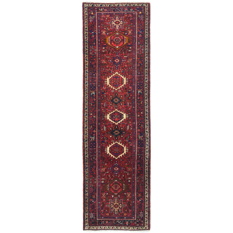 Tapis unique rouge à motif tribal 4 x 12 po One-of-a-Kind