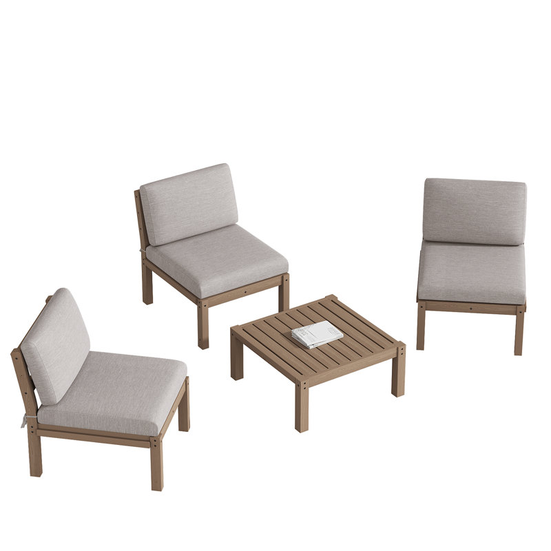 Ensemble de conversation modulaire de patio pour 3 personnes avec coussins, ensemble de conversation 4 pièces pour canapé HiPS