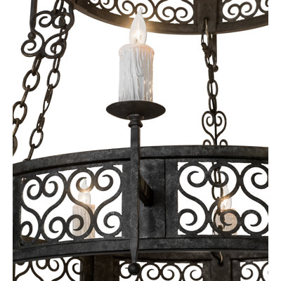 Lustre de roue de wagon de style bougie à 15 lumières Behrens