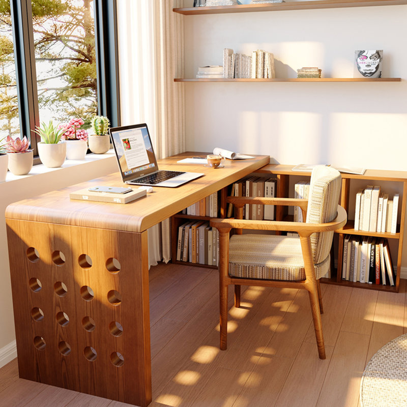 L-Shaped Solid Wood Solid Wood Writing Desk, 29.53" H x 62.99" W x 55.12" D