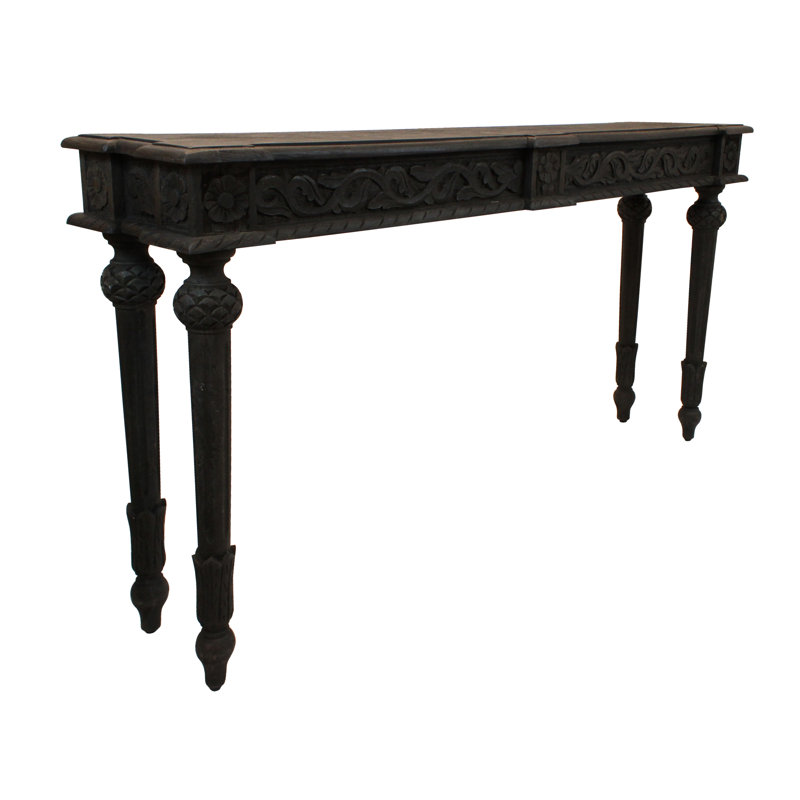 Console 54 po en bois massif vieilli, Gris antique