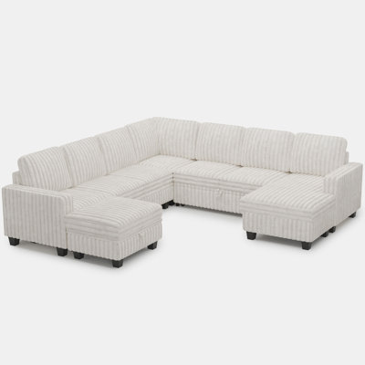 Faux Rabbit Fur L-Shaped Double-Layer Detachable Sectional With An Ottoman