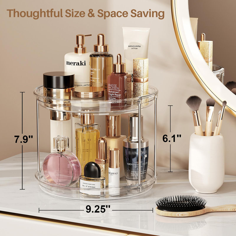 2 Tier Lazy Susan Turntable Organizer 9.25'' Rotating Spice Rack Organization, Clear
