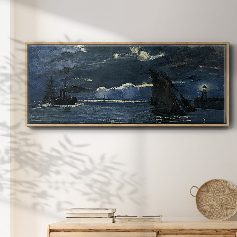 Seascape Night Effect- Framed Canvas, 8" H x 20" W
