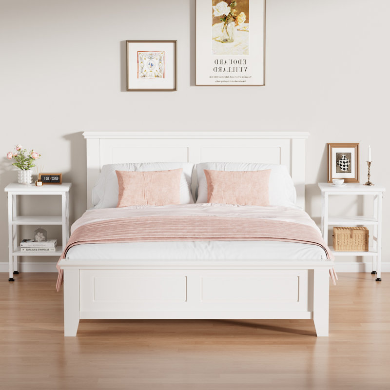 Set of 2 Industrial White 3-Tier Nightstand – Narrow Bedside Tables with Storage for Bedroom, Living Room, or Small Spaces
