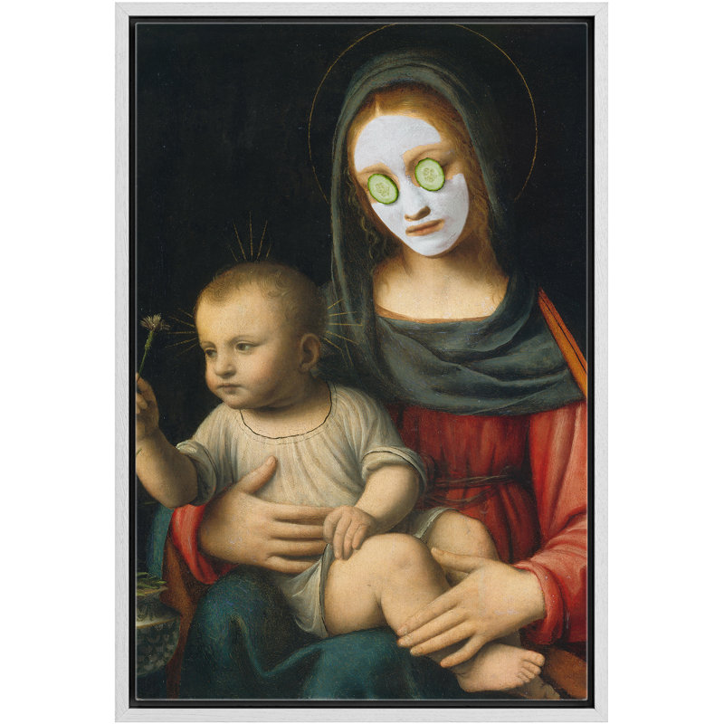 " Cucumber Facial Virgin Jesus ", White Floater Framed, 36" H x 24" W